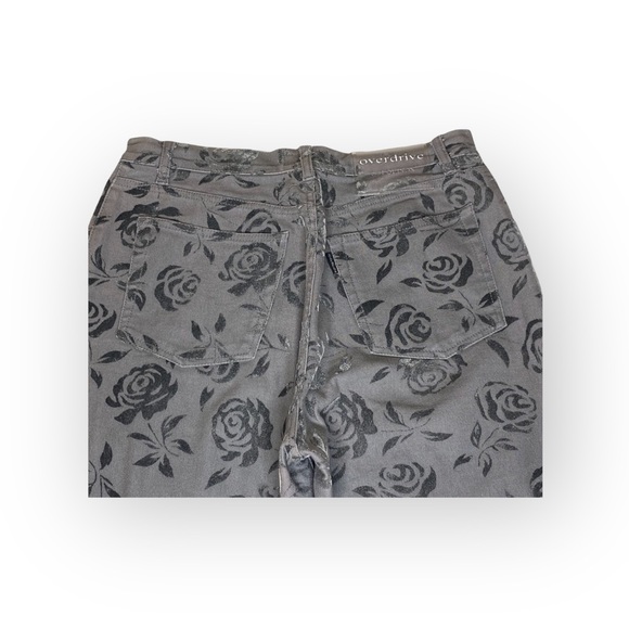 Vintage 90’s: Overdrive Jeans 𑁍 High Waist Rose Burnout Print 𑁍 Slate Grey 12 - Picture 6 of 16